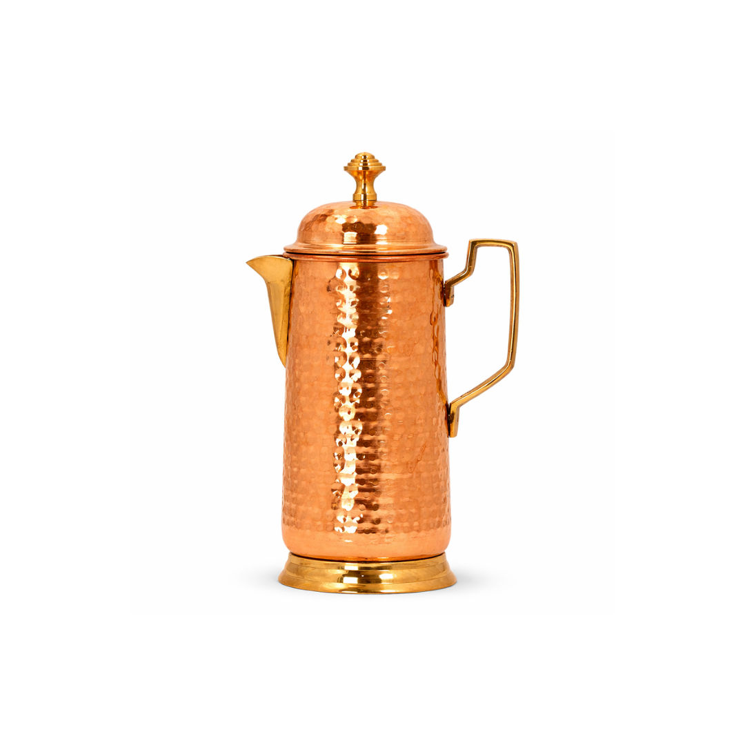Pure copper hammered jug with brass handle, 1600 ML